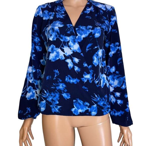 Vince Camuto Top Long Sleeve By Vince Camuto Size XS two tone blue wrap blouse - Picture 3 of 8